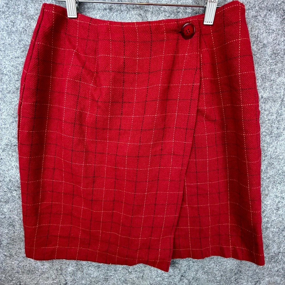 Vintage Framework Wrap Mini Skirt Womens 8 Red Wool Tweed Windowpane School Girl
